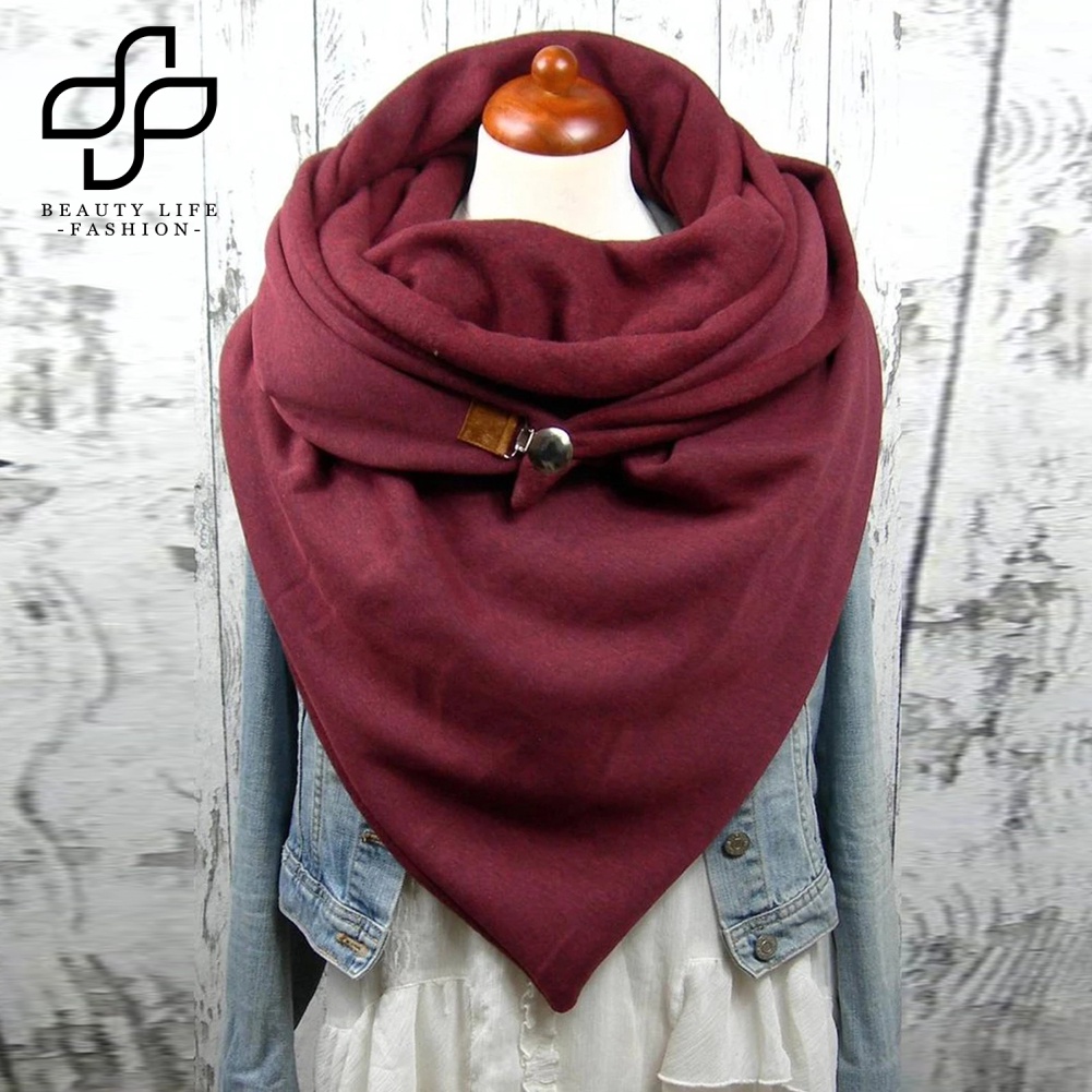 Khăn Choàng Dày Mềm Mại Màu Trơn Cài Nút Thời Trang Thu Đông Cho Nữ
