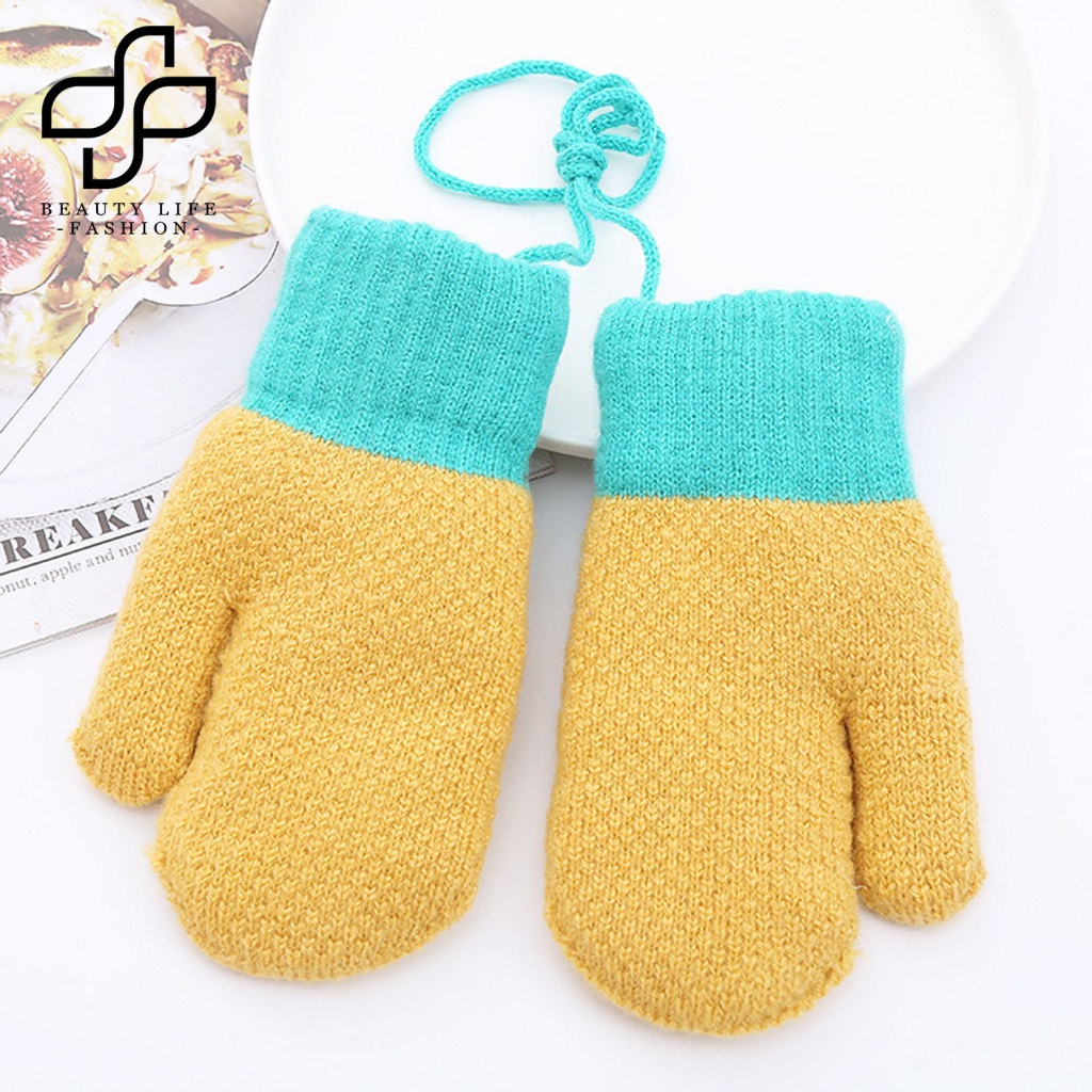 1 Đôi Găng Tay Dệt Kim Hở Ngón Co Giãn Dày Dặn Màu Khối Thời Trang Thu Đông Cho Bé Trai Và Gái
