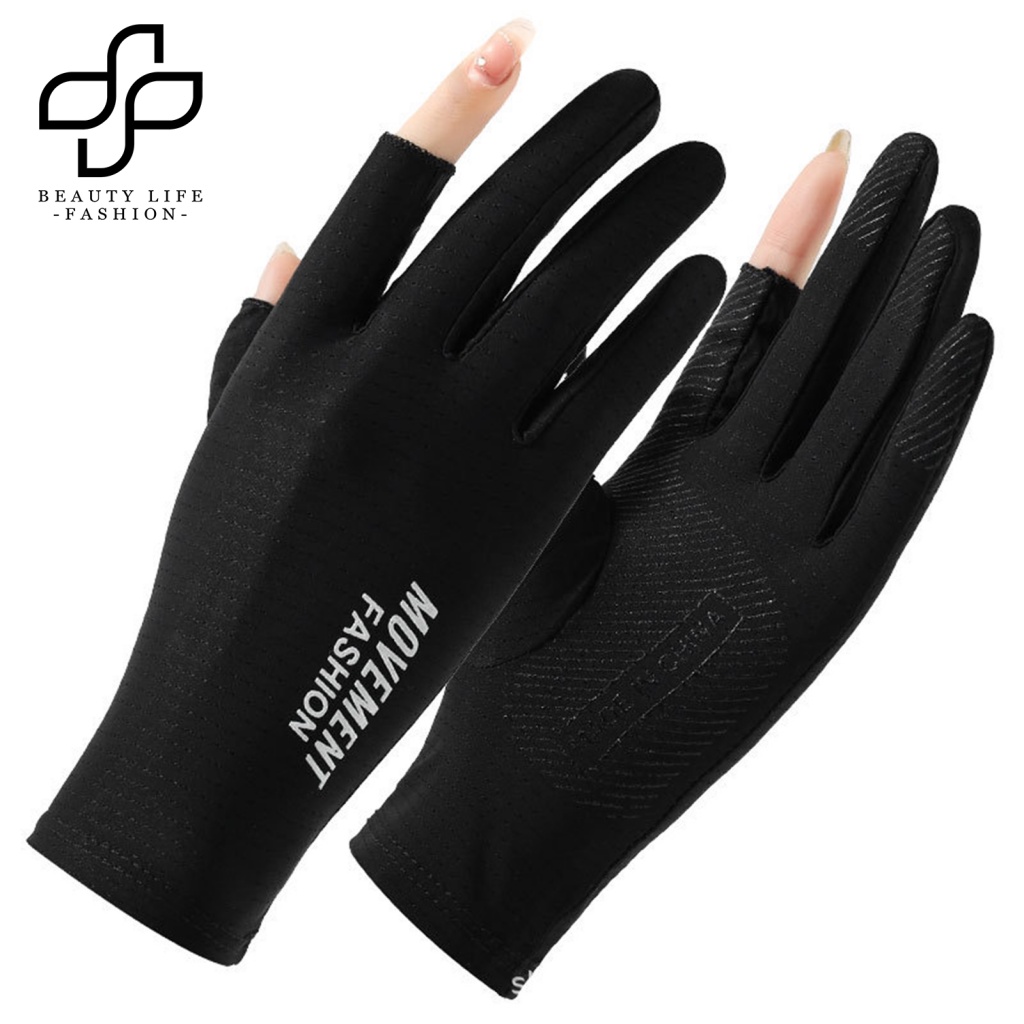 1 Đôi Găng Tay Chống Nắng Hở Ngón Màu Trơn Thoáng Khí Thấm Hút Mồ Hôi Có Thể Chạm Màn Hình Cảm Ứng