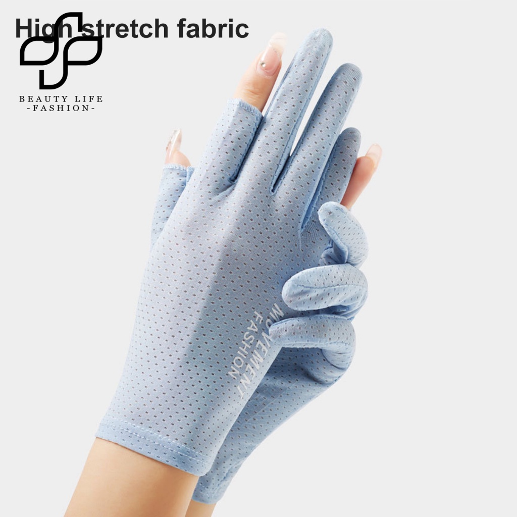 1 Đôi Găng Tay Chống Nắng Hở Ngón Màu Trơn Thoáng Khí Thấm Hút Mồ Hôi Có Thể Chạm Màn Hình Cảm Ứng