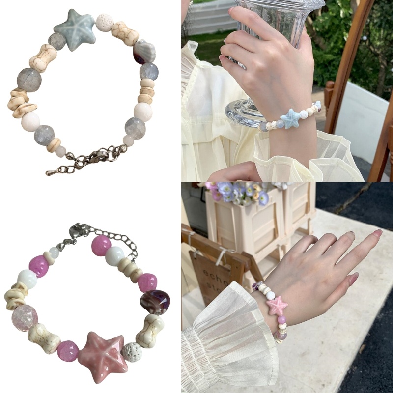 Lắc Tay Chuỗi Hạt Sứ Hình Sao Biển Màu Macaron Xinh Xắn Cho Nữ