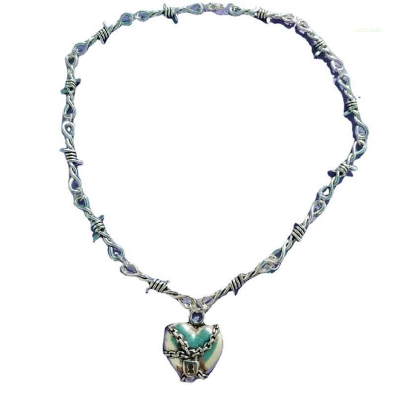 Vòng Cổ Dây Gai Dầu Khóa Trái Tim Phong Cách Hip Hop Gothic