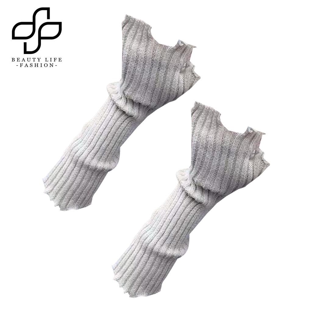 1 Cặp Găng Tay Dệt Kim Hở Ngón Màu Trơn Phong Cách Gothic Punk Giữ Ấm