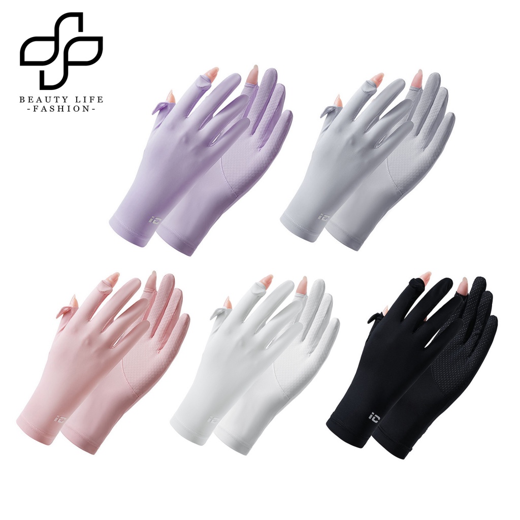 1 Đôi Găng Tay Chống Nắng Chống Trượt Bằng Lụa Lạnh Mỏng Màu Trơn Cho Nữ