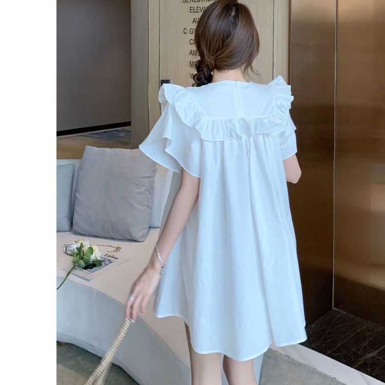 Cozok Đầm Tay Ngắn Dáng Rộng Viền Gỗ Màu Trơn Phong Cách Hàn Quốc Dễ Phối Đồ