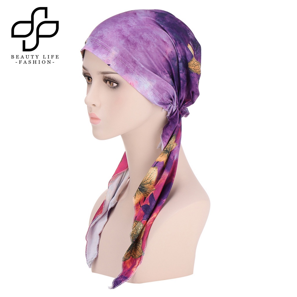 Mũ Trùm Đầu Co Giãn In Hoa Phối Tua Rua Thời Trang Cho Nữ