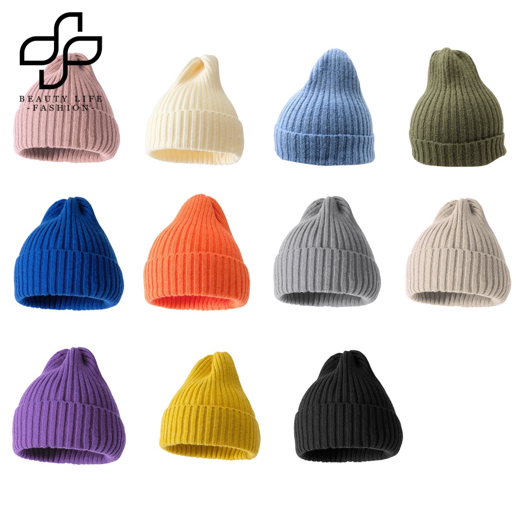 Mũ Beanie Dệt Kim Màu Trơn Không Vành Co Giãn Thoáng Khí Giữ Ấm Mùa Đông Cho Nữ