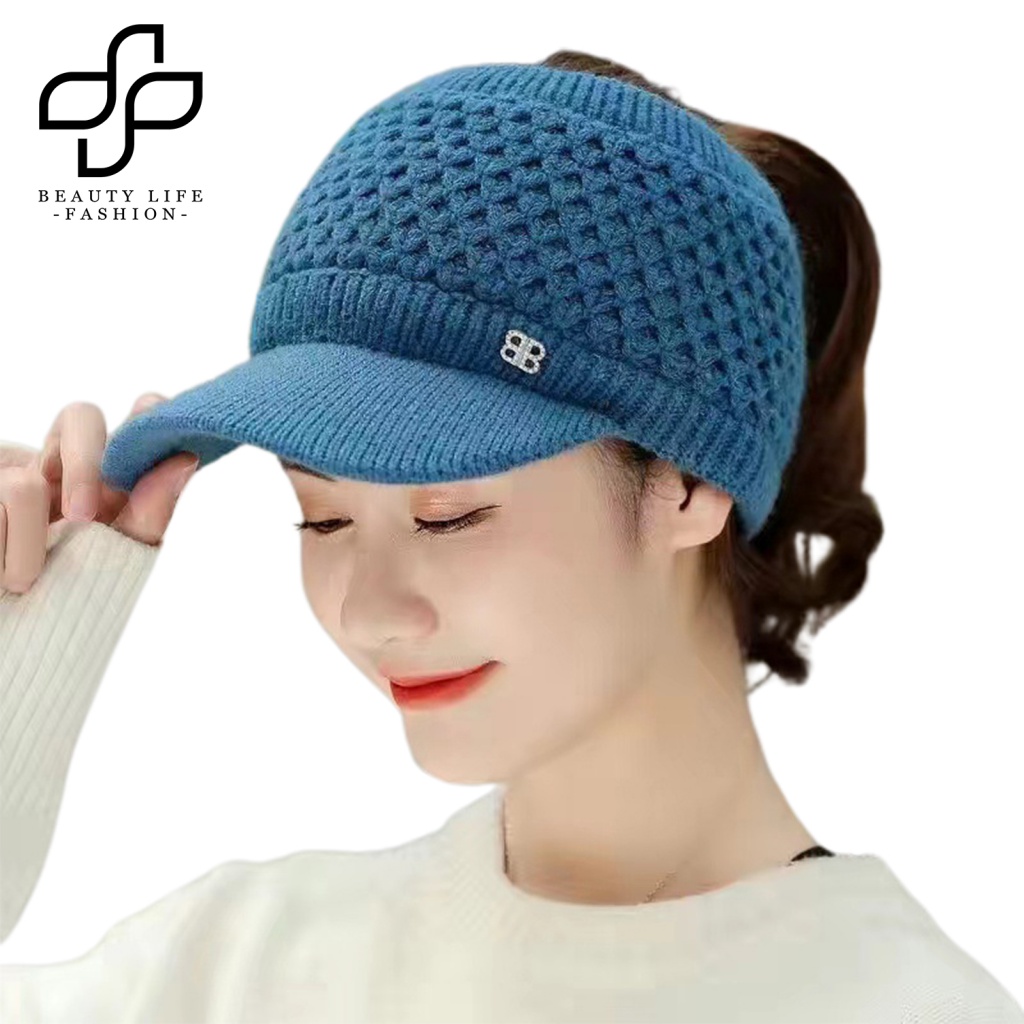 Mũ Thể Thao Hở Chóp Lót Nhung Giữ Ấm Màu Trơn Thời Trang Thu Đông Cho Nữ