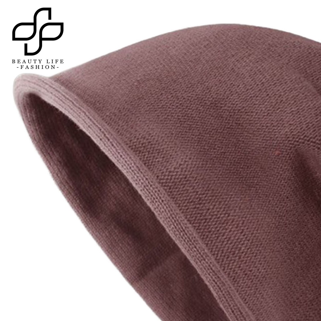 Beautylife Mũ Len Beanie Dệt Kim Màu Trơn Dây Rút Viền Xoăn Chống Lạnh Mùa Thu Đông Cho Nữ