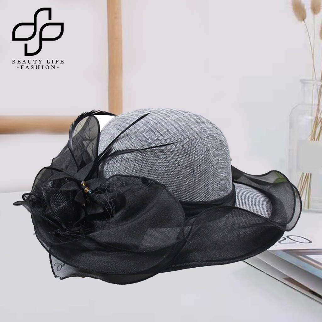 Mũ Rộng Vành Chống Nắng Tia UV Phối Lông Vũ Siêu Nhẹ Thoáng Khí Thời Trang Đi Biển Mùa Hè Cho Nữ