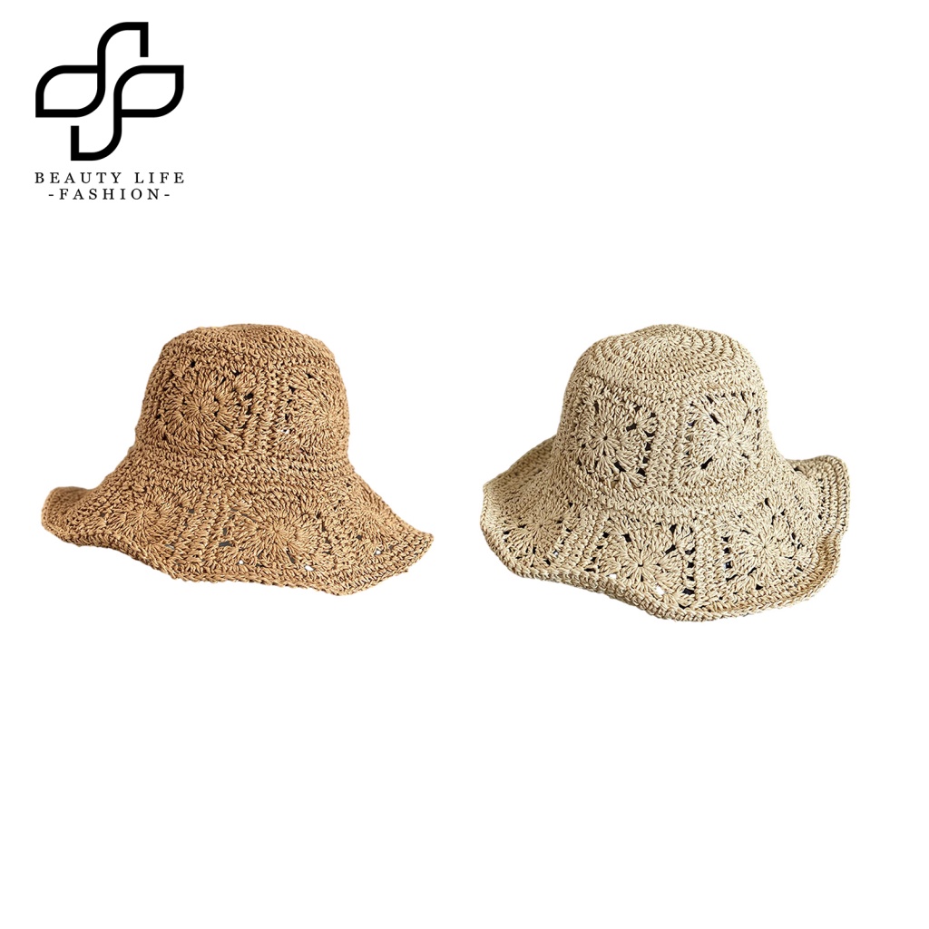 Nón Cối Rộng Vành Màu Trơn Thoáng Khí Chống Tia UV Thiết Kế Đục Lỗ Thời Trang Đi Biển Mùa Hè Cho Nữ