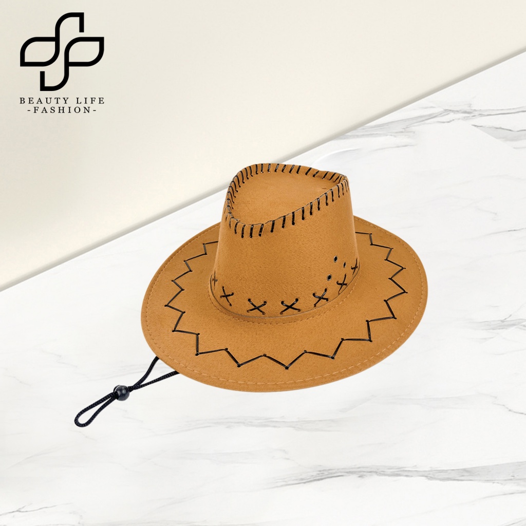 Mũ Cao Bồi Chống Gió Vành Rộng Màu Trơn Thời Trang Phương Tây Cho Nam Và Nữ