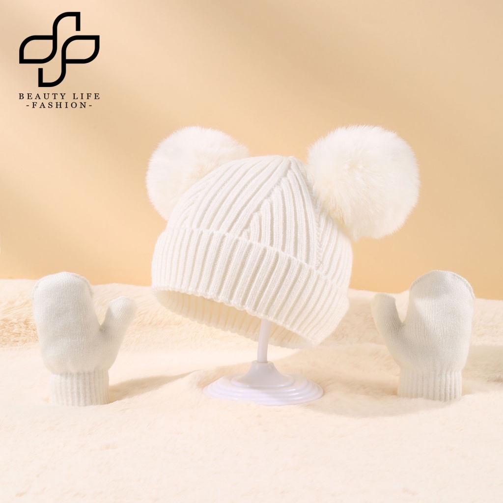 1 Bộ Găng Tay Và Mũ beanie Độ Co Giãn Cao Chống Lạnh Thời Trang Cho Bé Trai Và Gái