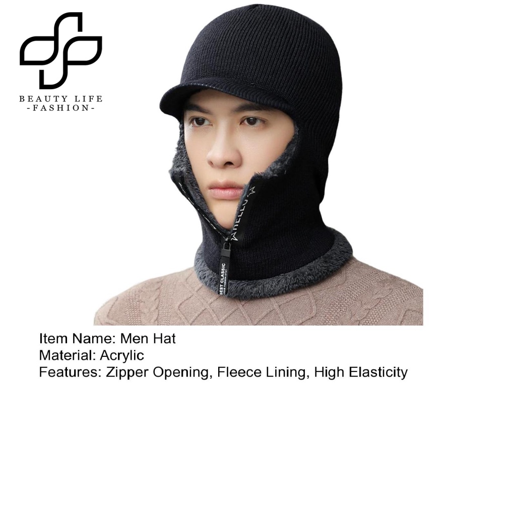 Mũ Giữ Nhiệt 2 Trong 1 Màu Sắc Đơn Giản Bảo Vệ Cổ Cho Nam
