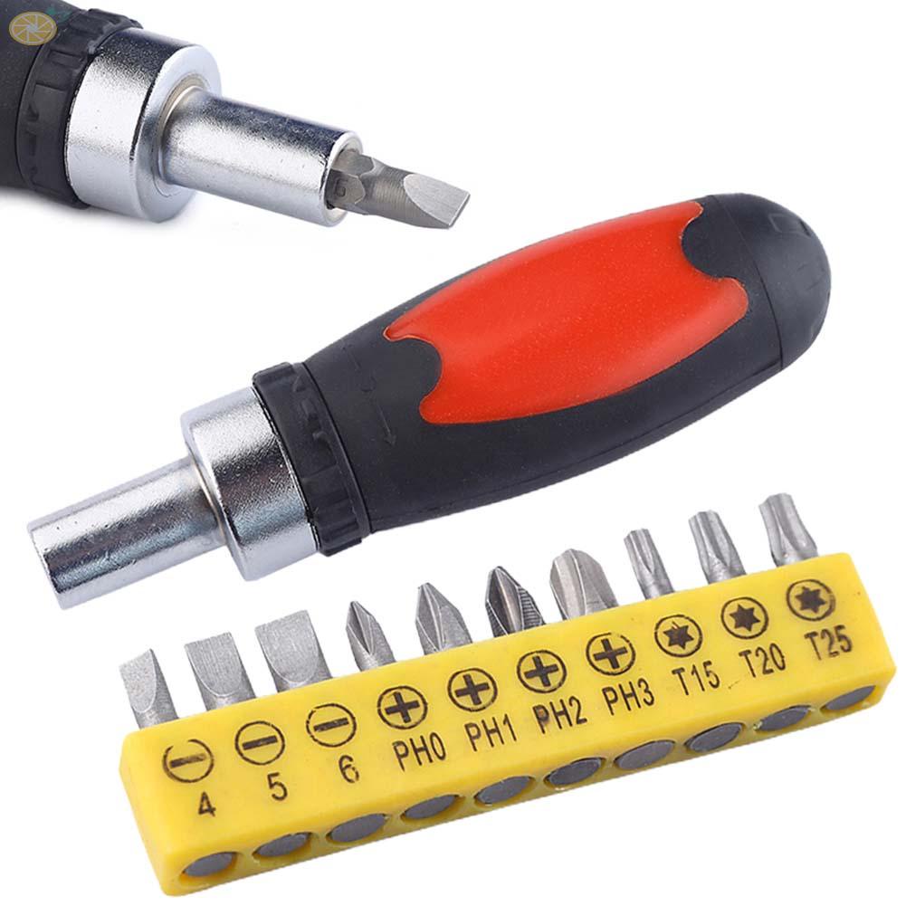 【VARSTR】Ratchet Wrench Portable Small With 10 Bits 6.35mm Hex Adapter Car Repair