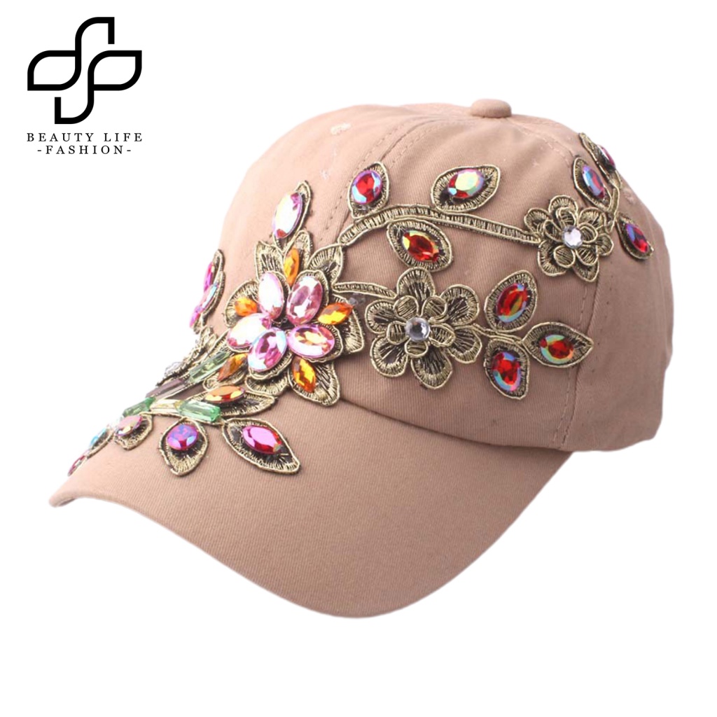 Mũ Lưỡi Trai Màu Trơn Đính Đá Lấp Lánh Phong Cách Hiphop