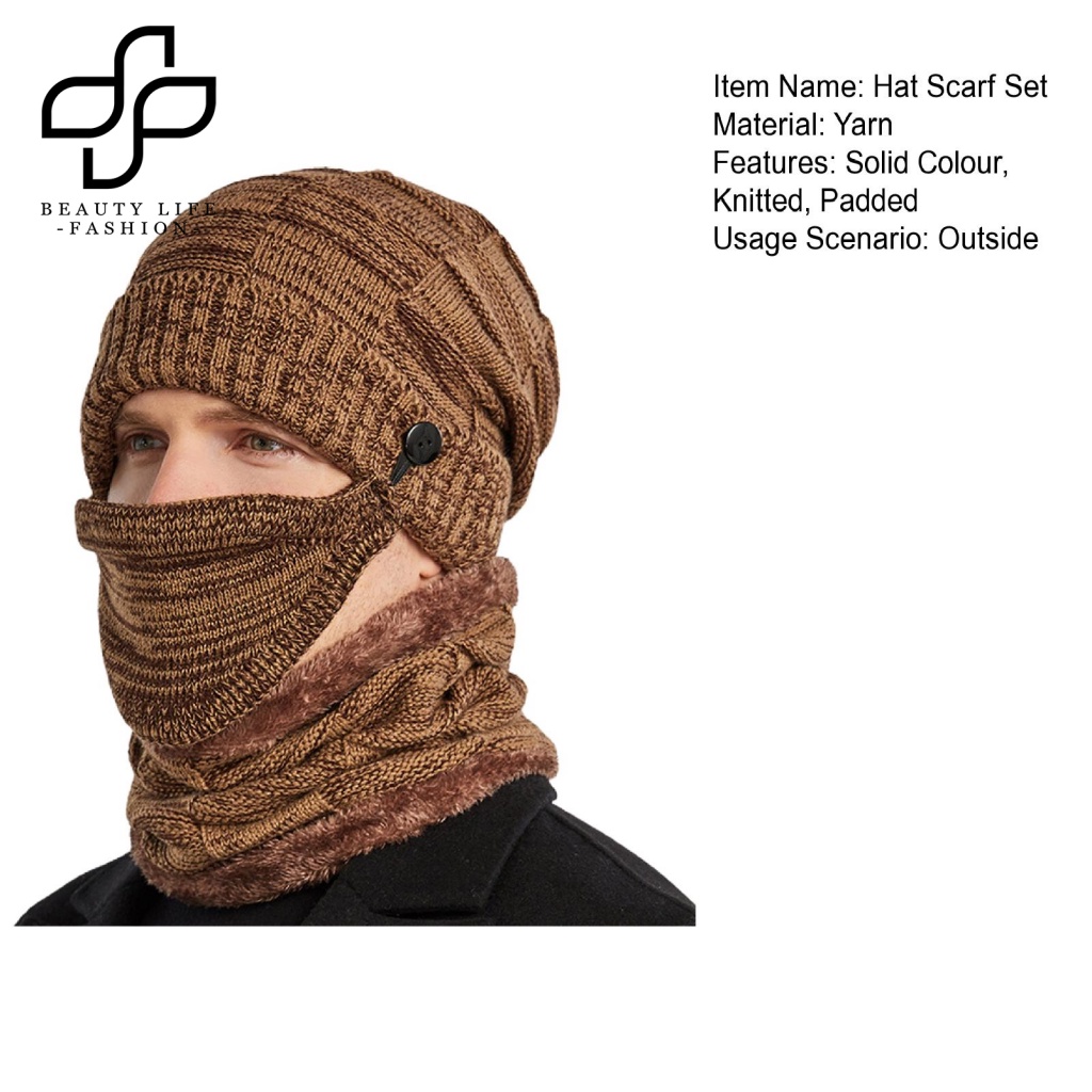 Bộ 3 Món Mũ Dệt Kim + Khăn Choàng Siêu Mềm Chống Gió Giữ Ấm Mùa Đông