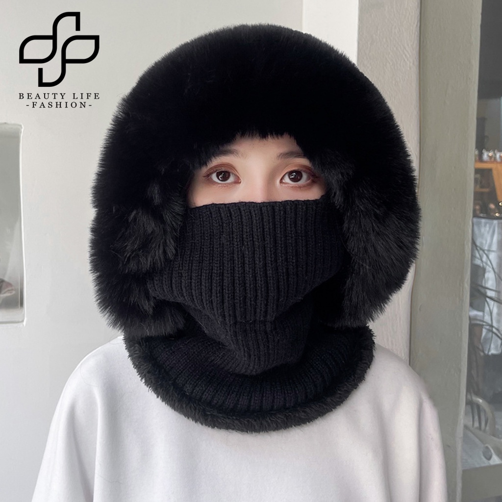 Nón Len Che Phủ Tai Giữ Ấm Đa Năng Màu Trơn Đính Bóng Lông Thời Trang Thu Đông Cho Nữ