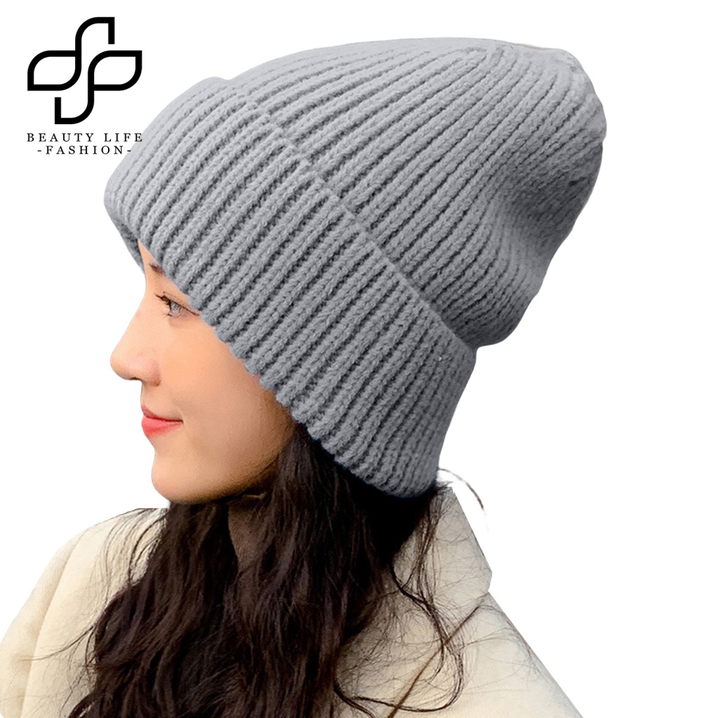 Mũ Beanie Dệt Kim Màu Trơn Co Giãn Giữ Ấm Mùa Thu Đông Cho Nam Nữ