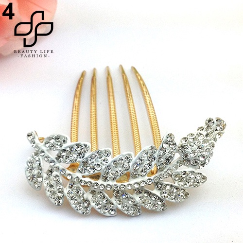 Lược Cài Tóc Hình Lá Đính Pha Lê Thời Trang Cho Cô Dâu