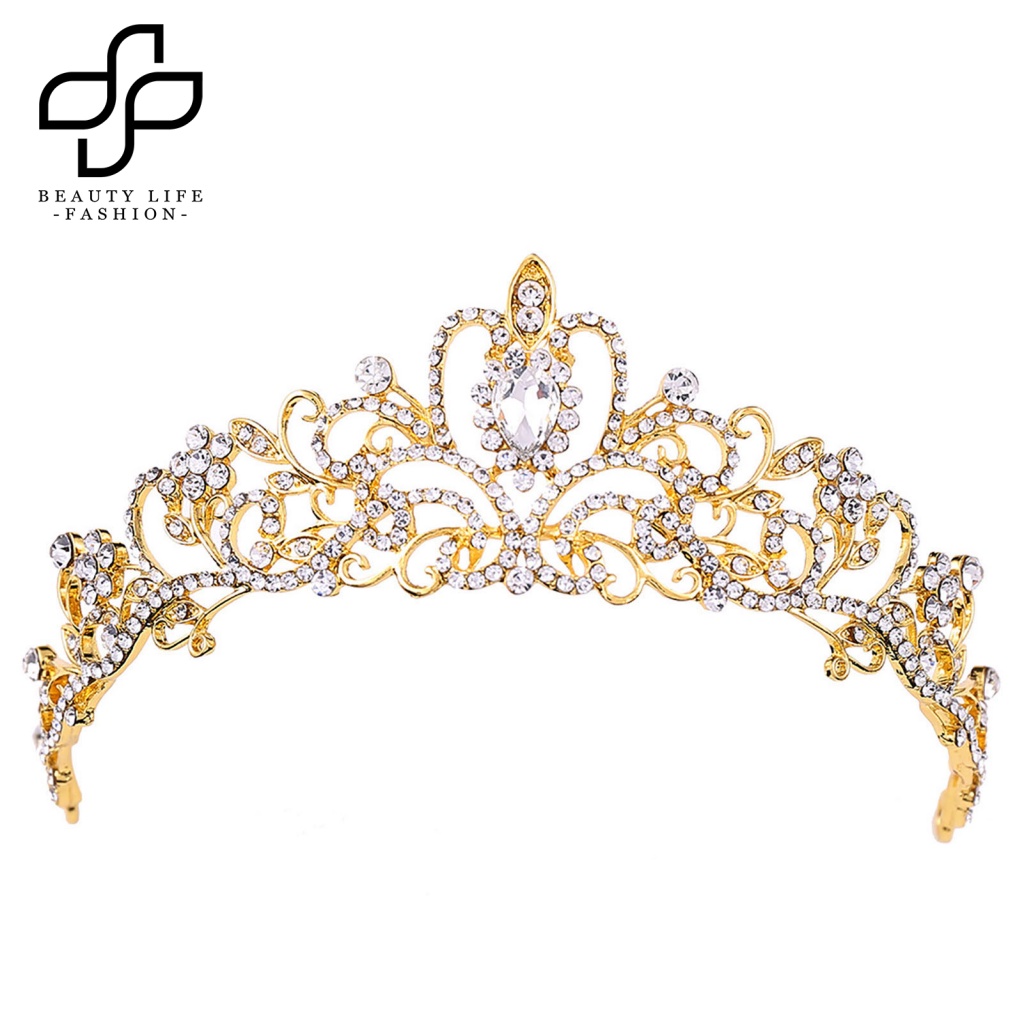Cài Tóc Hình Vương Miện Đính Đá Thủ Công Cho Cô Dâu