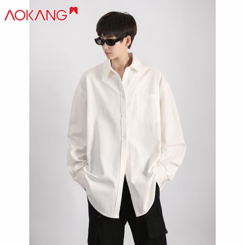Áo Sơ Mi Tay Dài Dáng Rộng Màu Trắng Đen Thời Trang Mùa Hè Cho Nam
