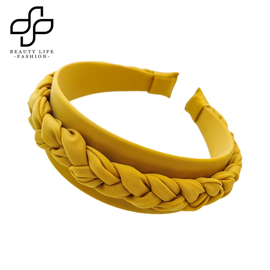 Băng Đô Bện Tóc Bản Rộng Màu Trơn Thoải Mái Dùng Hàng Ngày