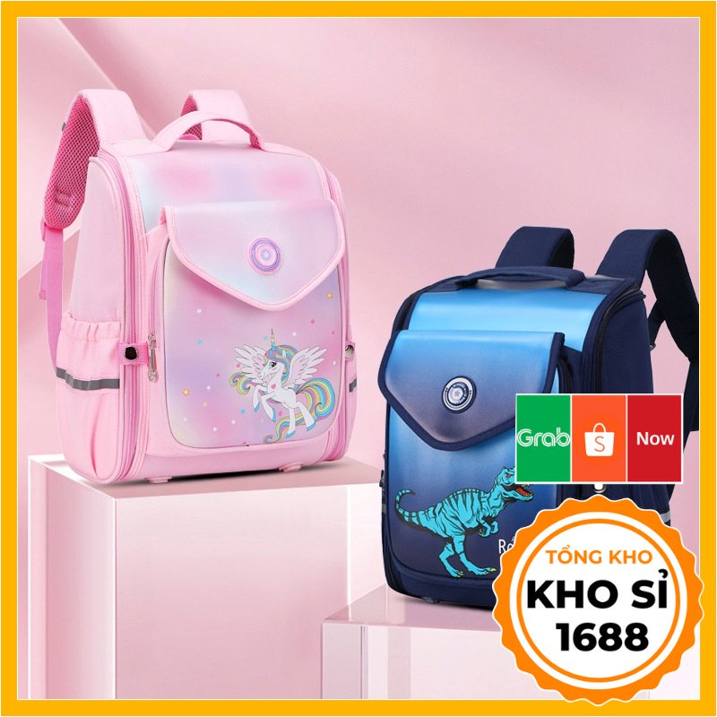 Balo chống gù cho bé gái tiểu học hình ngựa lân đáng yêu chất liệu cao cấp chống thấm nước E1351