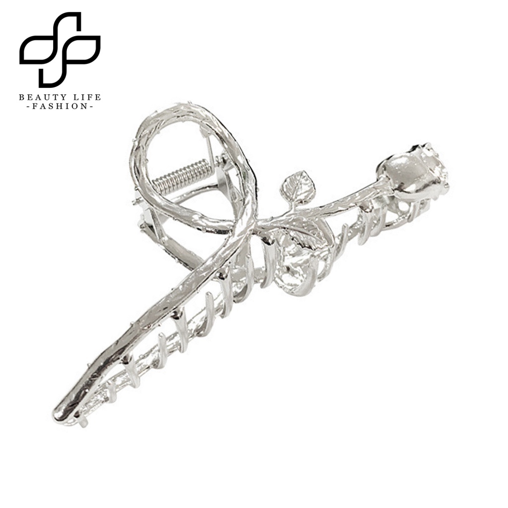 Kẹp Tóc Hình Hoa Hồng Màu Bạc Nhẹ Nhàng Chống Biến Dạng Thanh Lịch