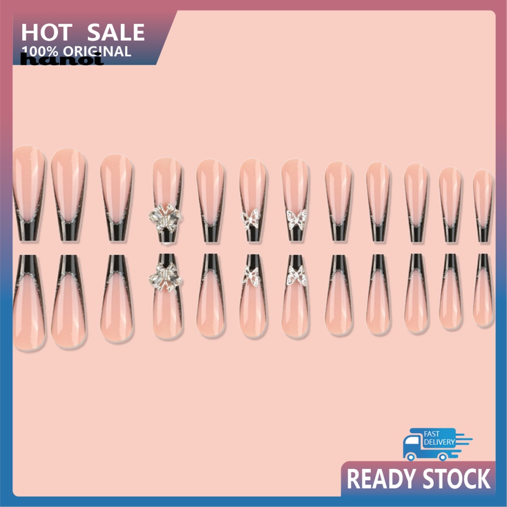 Bộ 24 Móng Tay Giả Hình Bướm Đính Đá Nhiều Màu Sắc Siêu Mỏng Có Thể Tháo Rời Ốp