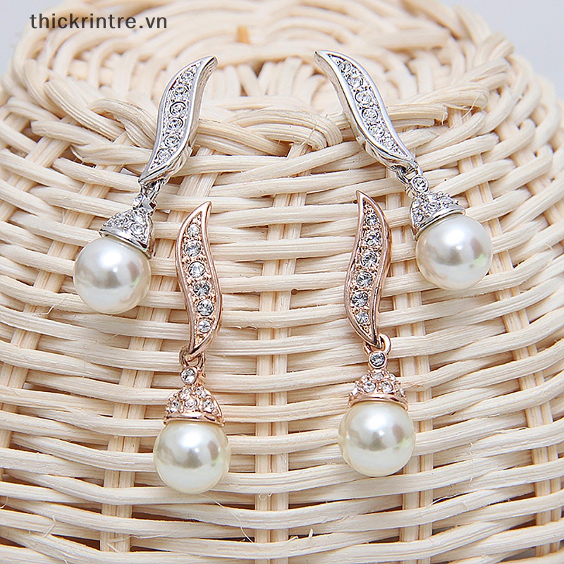 Bộ Vòng cổ + Bông Tai Đính Ngọc Trai Lớn Thanh Lịch Cho Nữ