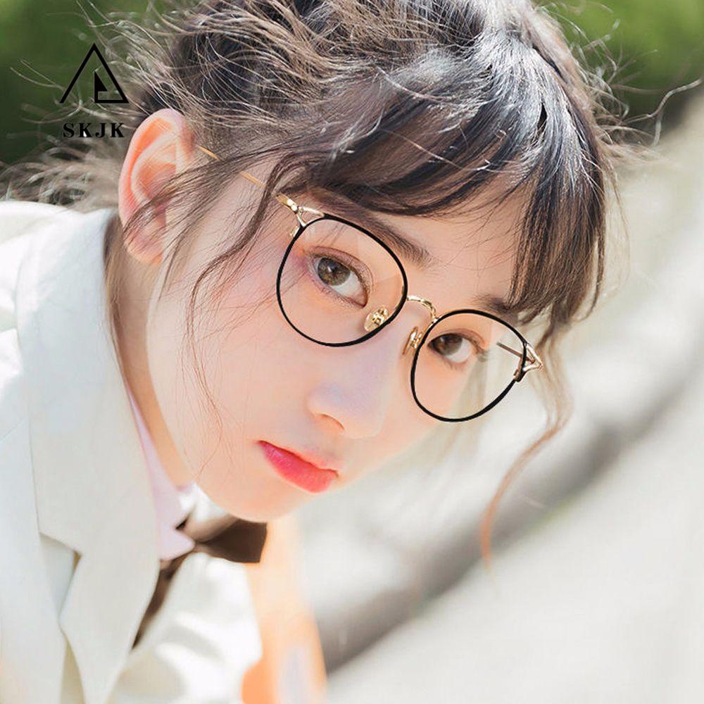 Kính Mát Gọng Kim Loại Tròng Trong Suốt Chống Tia Sáng Xanh Bảo Vệ Mắt Cho Nữ