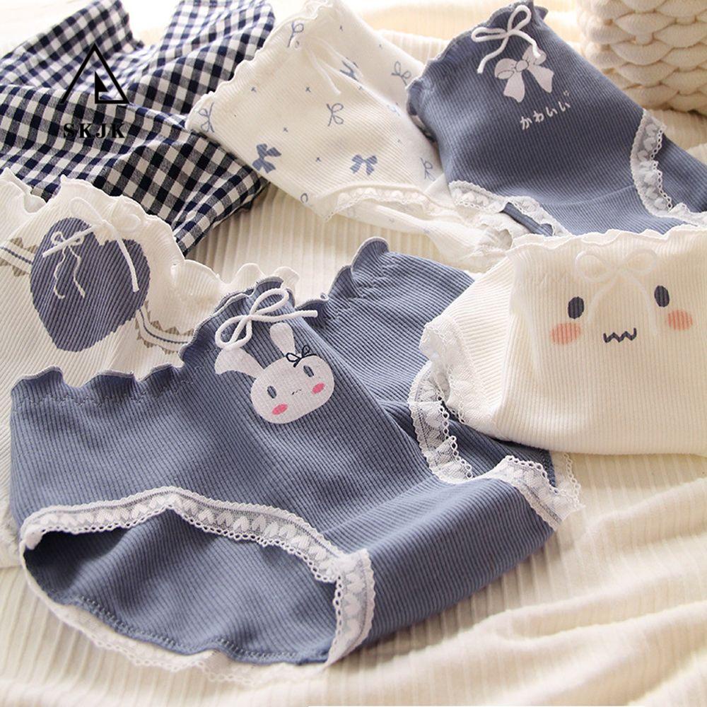 Quần Lót Phối Ren Bèo Họa Tiết Trái Tim Nấm Dễ Thương Cho Nữ