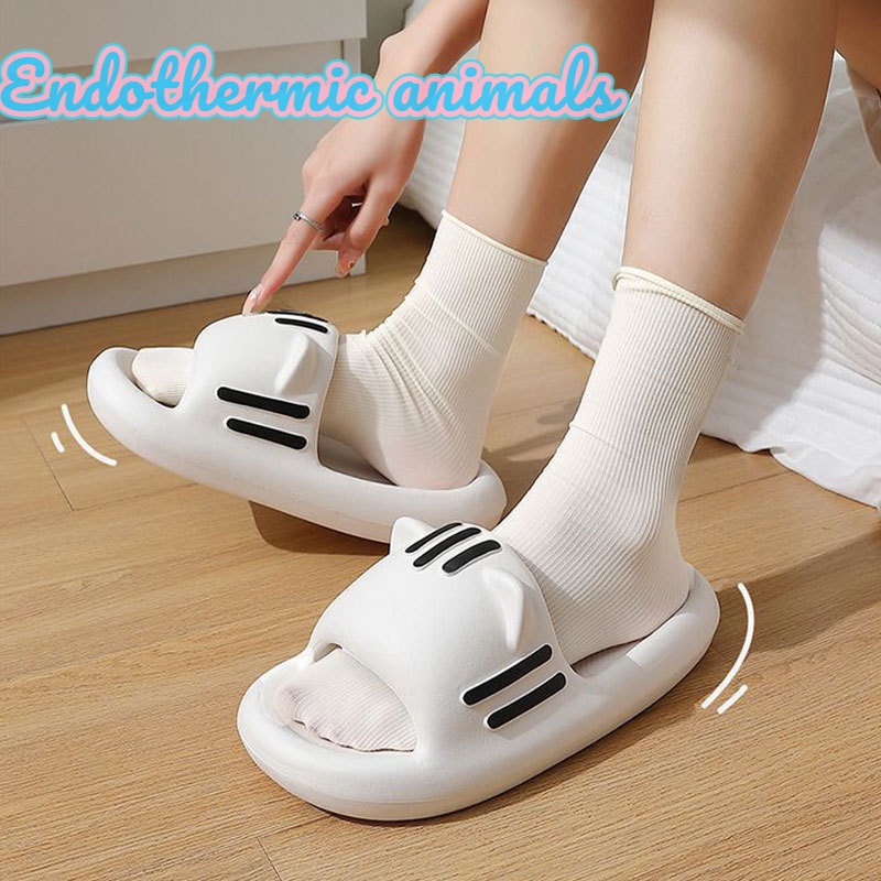 Dép Cotton Đi Trong Nhà Đế Dày Chống Trượt Hình Tai Mèo Dễ Thương Cho Cặp Đôi