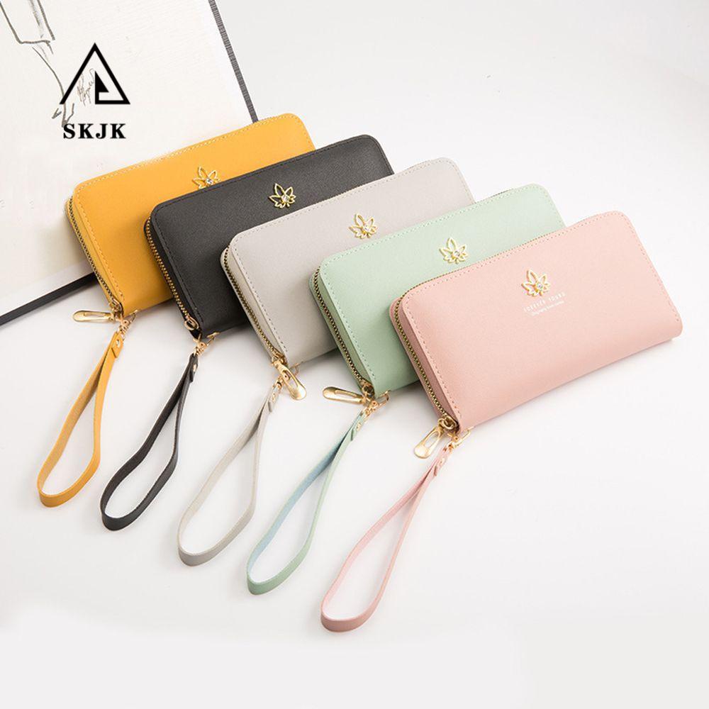 Ví Tiền Xu Bằng Da PU Màu Trơn Họa Tiết Hoa Hồng Đơn Giản Cho Nữ