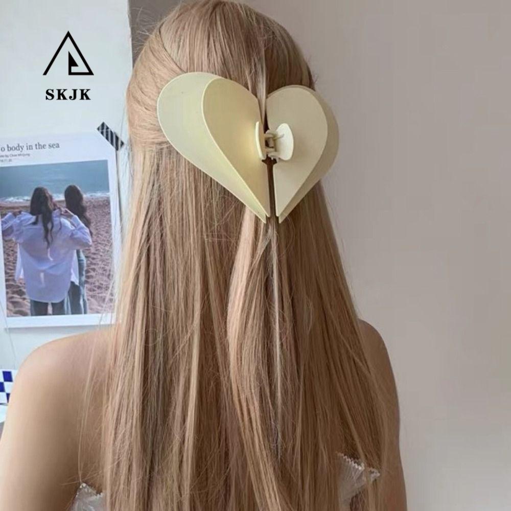 Kẹp Tóc Càng Cua Hai Lớp Bằng Nhựa Họa Tiết Trái Tim Phong Cách Hàn Quốc Thanh Lịch Thời Trang Cho Nữ