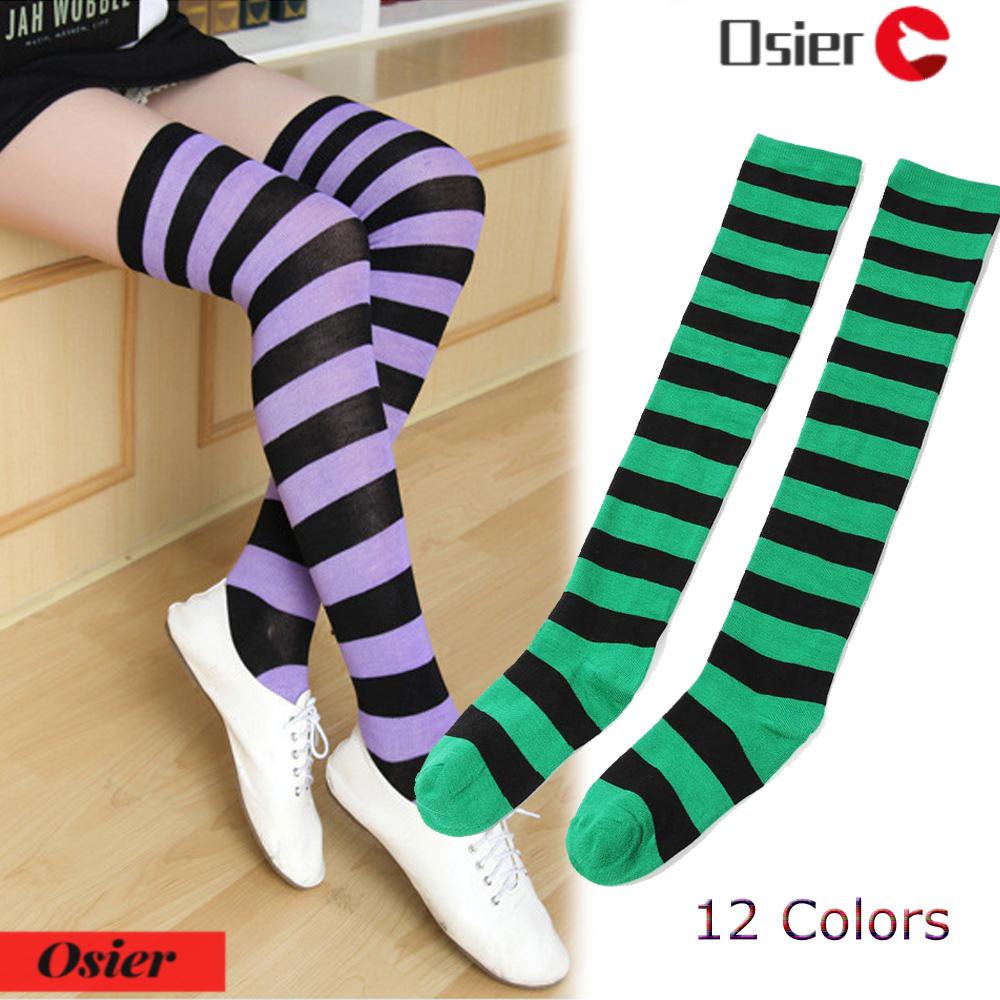 Vớ Cotton Dệt Kim Dài Qua Gối 12 Màu Tùy Chọn Cho Nữ