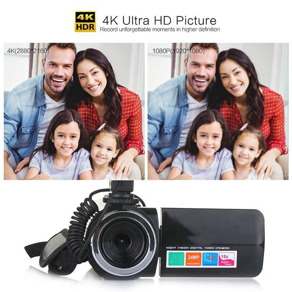24 Million High Definition Camera Videos Camcorder Night View 3.0 Inch Lcd 18X Digital Zoom Without Microphone [Q/1]