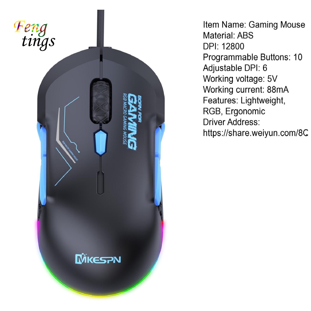 Chuột Chơi Game Hiệu Ứng Đèn RGB 10 Nút Có Thể Điều Chỉnh Độ Chính Xác Cao