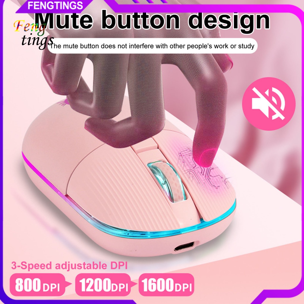 Chuột Không Dây Có Đèn RGB Cảm Ứng Hoạt Hình 1600DPI 2.4GHz