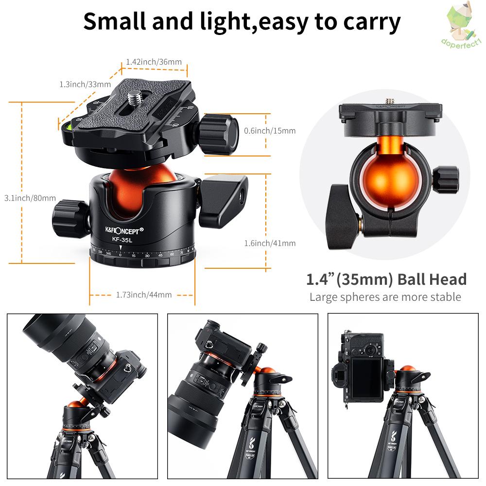K&amp;F CONCEPT BH-35L Ballhead Tripod Mount Adapter 35mm Large Ball Head Adapter with Quick Release Plate 1/4 Inch Screw Co   Came-6.5
