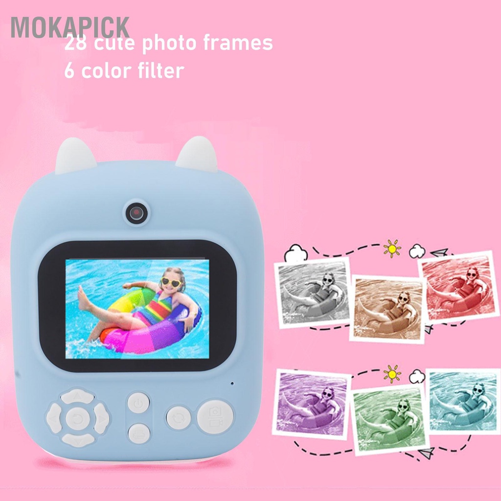 Mokapick Máy ảnh lấy liền 2.4in HD kỹ thuật số cho trẻ em in tức thì ống kính kép gia đình khi đi du lịch