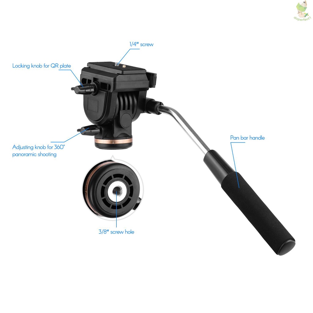 Professional Camera Video Fluid Drag Pan Head Damping Tripod Head 6kg Load Capacity with Handle 1/4 Inch Quick Release P   Came-6.5