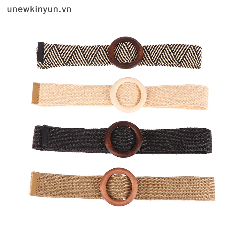 Thắt Lưng Bện Dây Cói Khóa Tròn Trơn Màu Phong Cách Boho Cổ Điển Cho Nữ