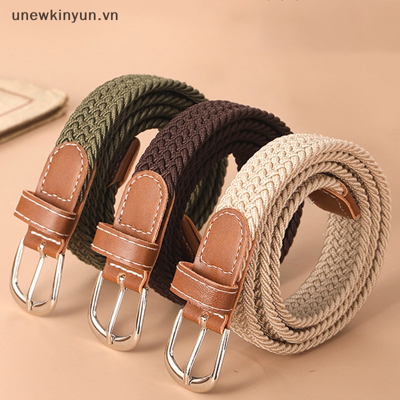 Thắt Lưng Vải Canvas Phối Da Dệt Co Giãn Tốt Thời Trang Cho Nữ