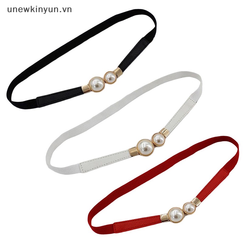 Thắt Lưng Da PU Hai Đầu Đính Ngọc Trai Màu Trắng Đen Thời Trang Cho Nữ