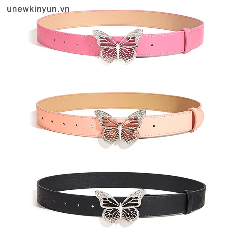 Thắt Lưng Da Pu Màu Bạc Mặt Hình Bướm Đính Đá Độc Đáo Thời Trang Cho Nữ