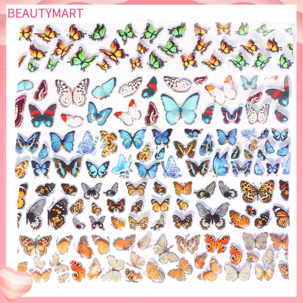 Set 20 Miếng Dán Trang Trí Móng Tay Họa Tiết Bướm Bầu Trời Đầy Sao