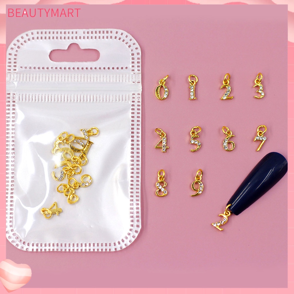 Set 10 Mặt Phụ Kiện Trang Trí Móng Nghệ Thuật Hình Số 0-9 3D Bằng Hợp Kim