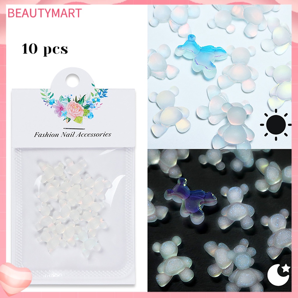 Bộ 10 Phụ Kiện Trang Trí Móng Tay Hình Gấu 3D Màu Sắc Tươi Sáng Không Phai